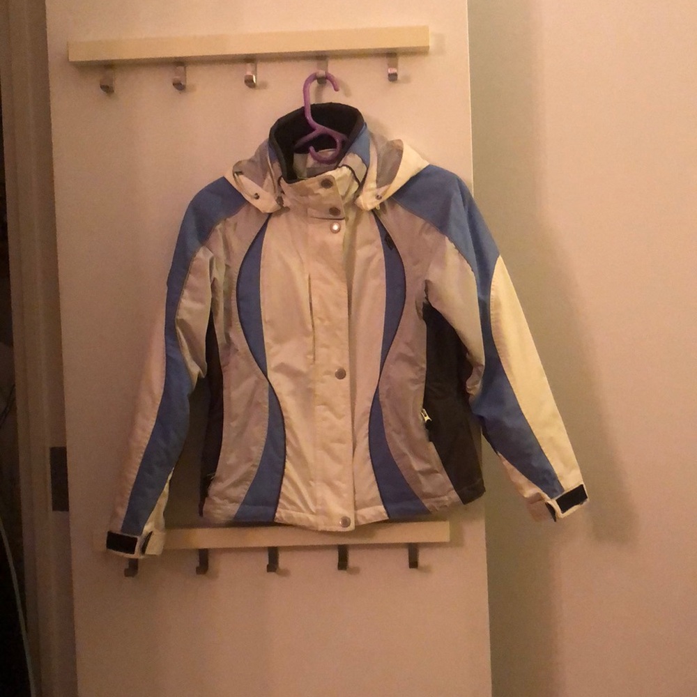 Obermeyer women’s blue, grey & white ski jacket!
